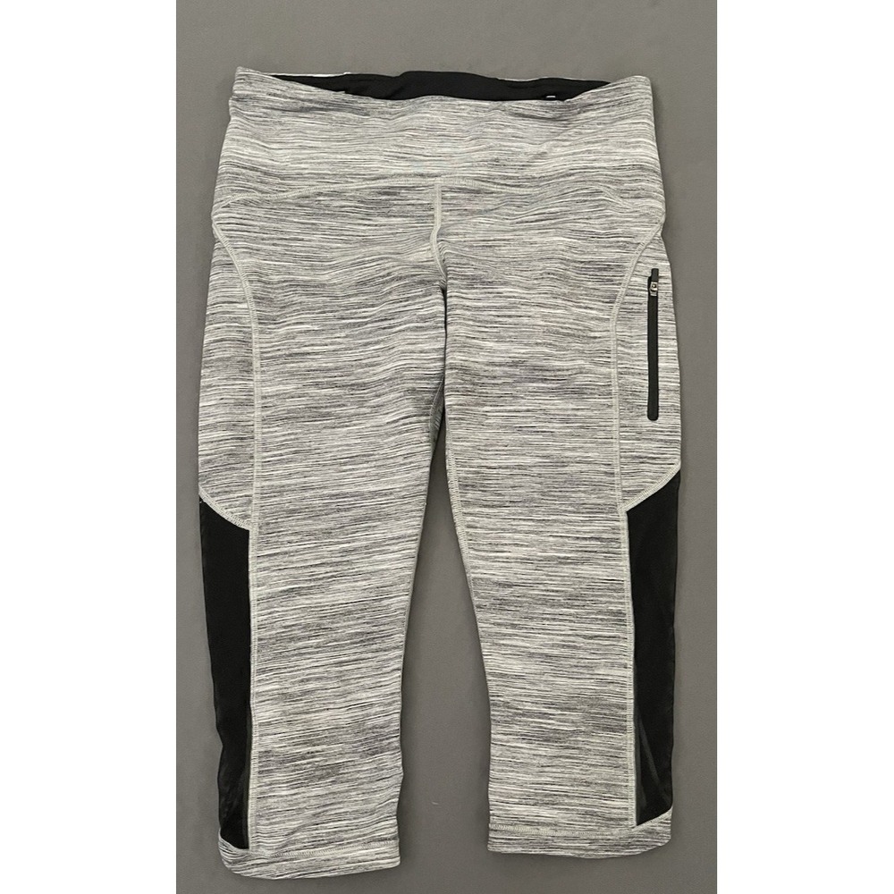 Lululemon Capris Leggings Size 8 Mesh Panels‎ Heather Gray Black Womens